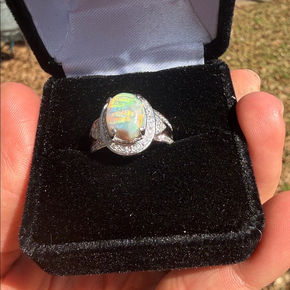 Natural Opal and Diamond Ring 14k White Gold - Picture 6 of 17